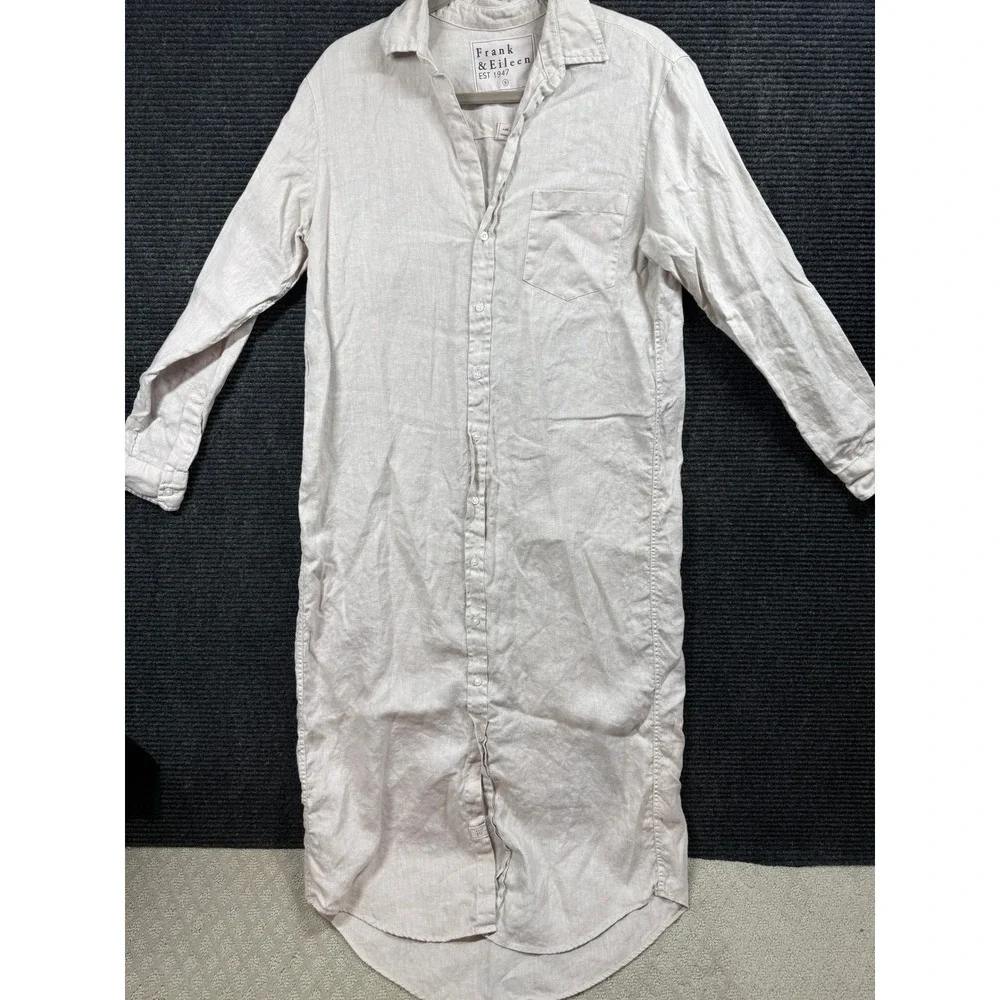 Frank & Eileen Rory Linen Maxi Shirt Dress Sand Beige Womens Small Long Sleeve